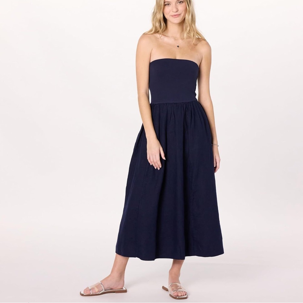 Strapless Navy Midi Dress - Classic Women's Summer Dress